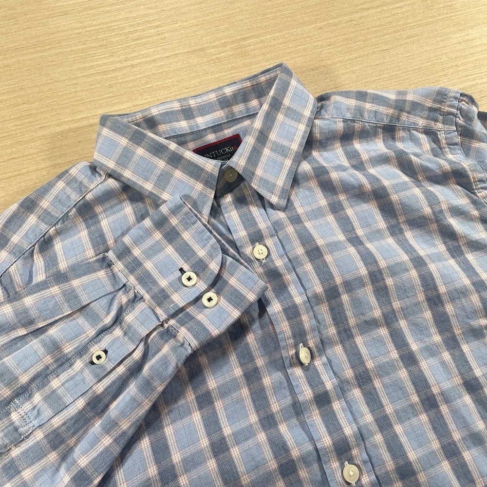 UNTUCKit Shirt Mens M Slim Fit Blue Pink Plaid Button Up Casual Preppy Hipster